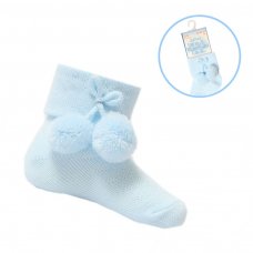 S10-B-06: Blue Pom Pom Ankle Socks (0-6 Months)